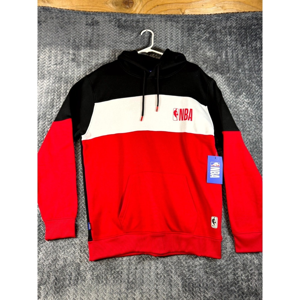 NBA Borderline Fleece Hoodie Mens L Red Black Colorblock Performance Sweatshirt